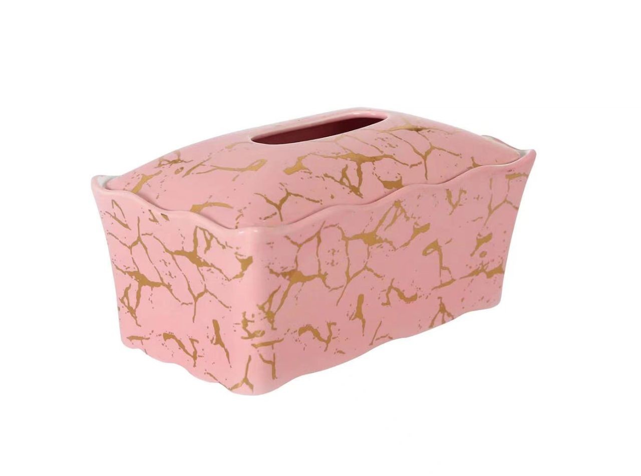 HM42 Pink Tempat Tisu dengan Motif Marmer